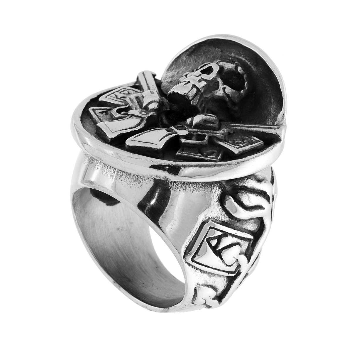 Anello Uomo Maxi Chevalier Western con Tescio con Cappello e Pistole in ACCIAIO Brunito