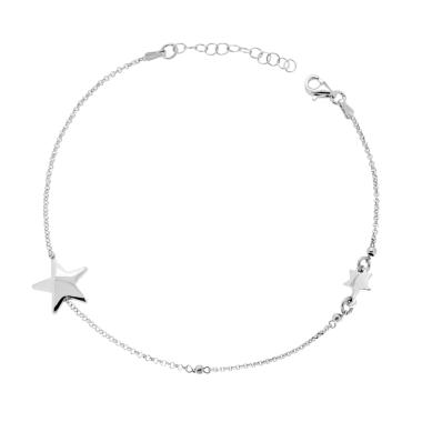 Cavigliera Catena Rolo con Stelle Plain in ARGENTO 925 Galvanica Rodio