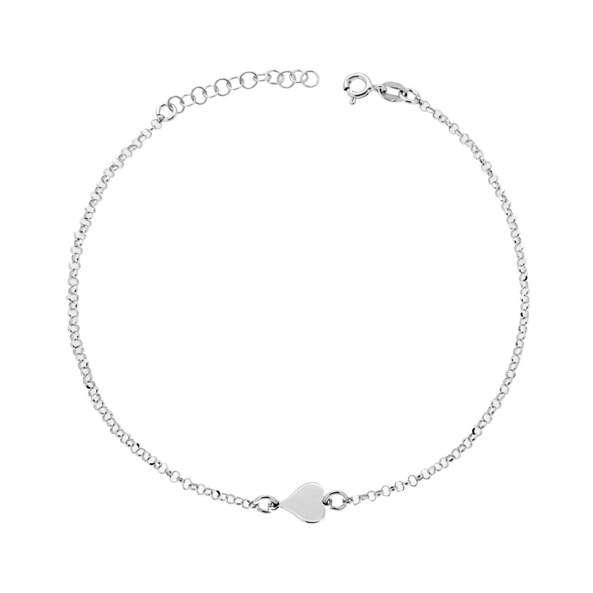 Cavigliera Catena Rolo Diamantata con Cuore plain in ARGENTO 925 Galvanica Rodio