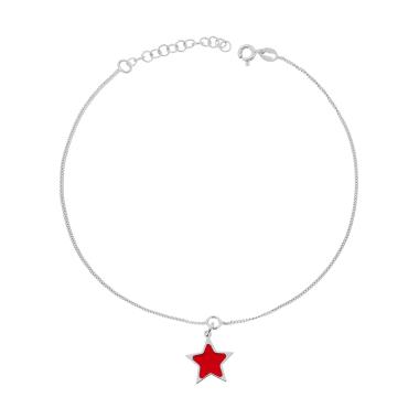Cavigliera Catena Grumetta con Stella smalto Rosso in ARGENTO 925 Galvanica Rodio