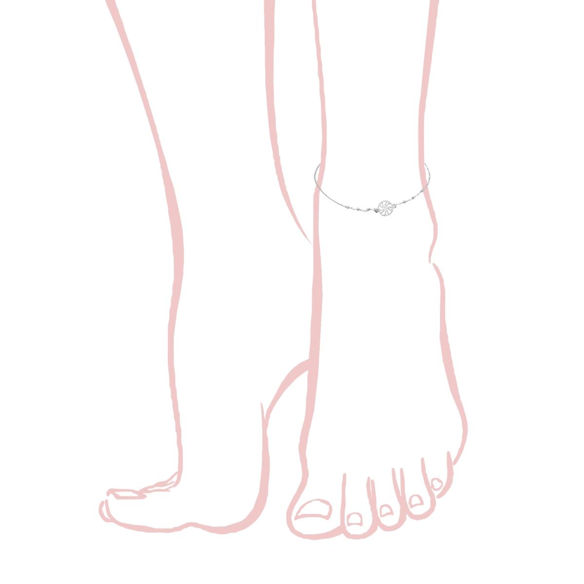 Cavigliera Catena Rolo Diamantata con Palline lisce e Sole in ARGENTO 925 Galvanica Rodio