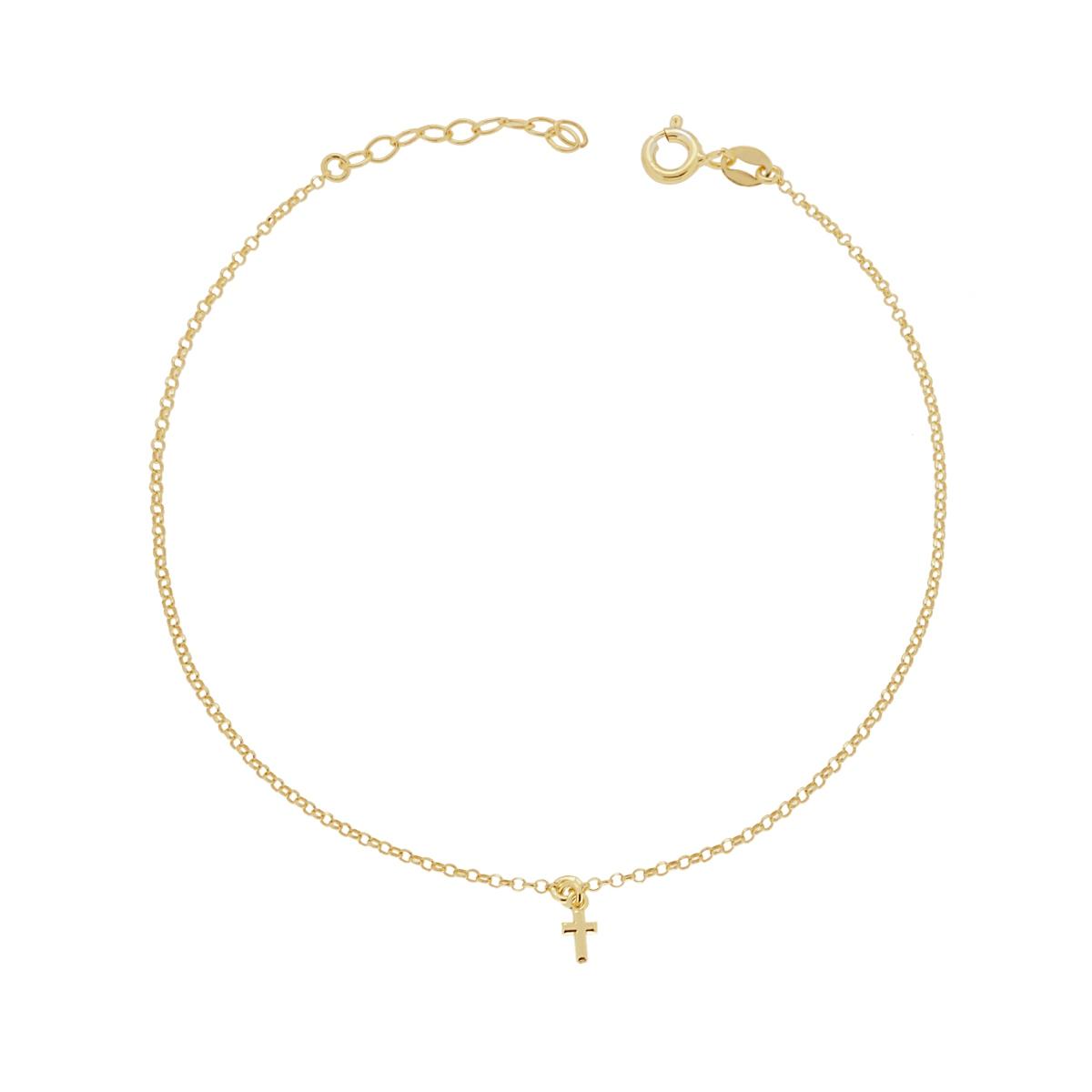 Cavigliera Catena Rolo Diamantata con Croce pendente in ARGENTO 925 Galvanica Oro