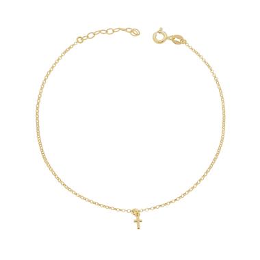 Cavigliera Catena Rolo Diamantata con Croce pendente in ARGENTO 925 Galvanica Oro