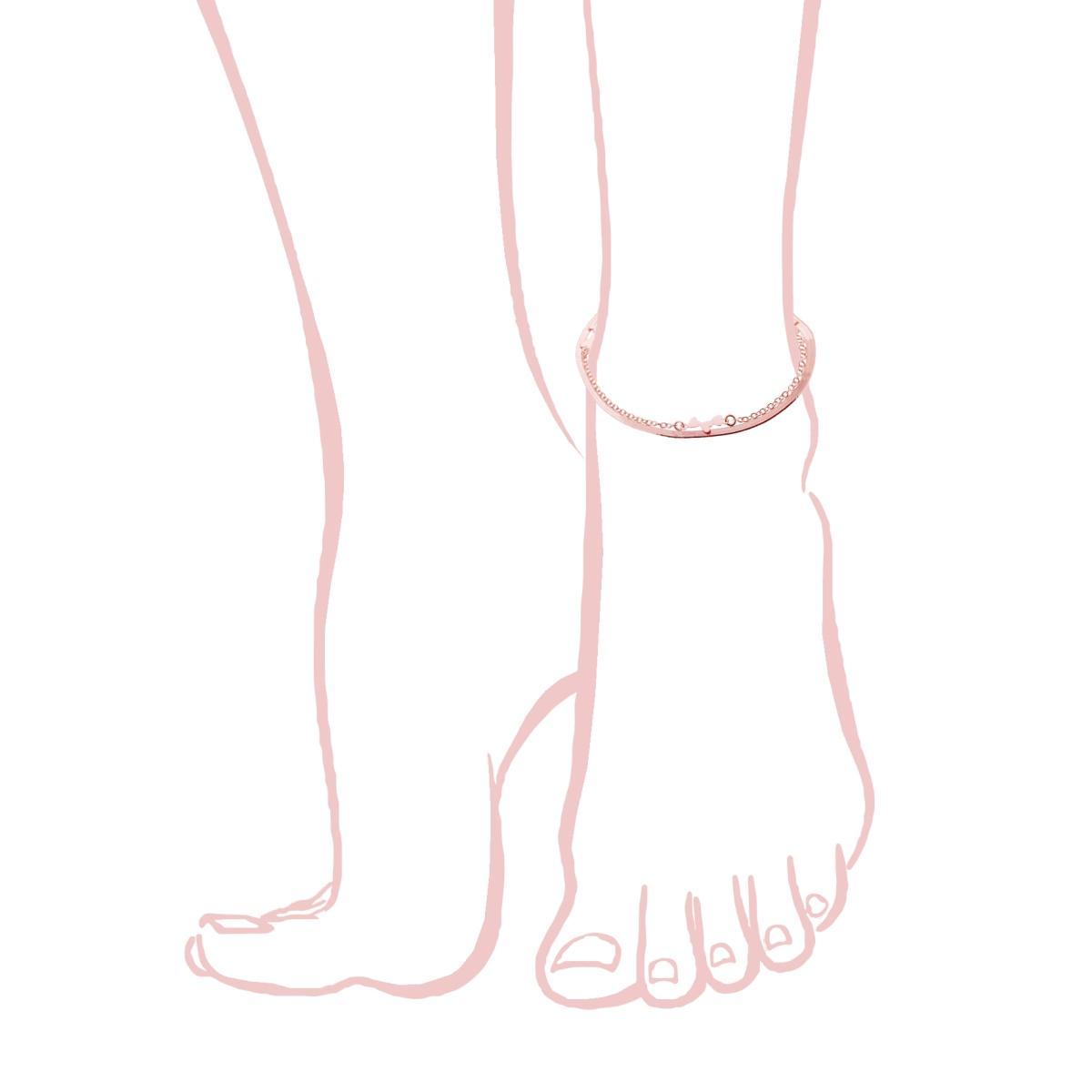 Cavigliera due fili Catena Forzatina e Magik con Cuori ARGENTO 925 Galvanica Rosa