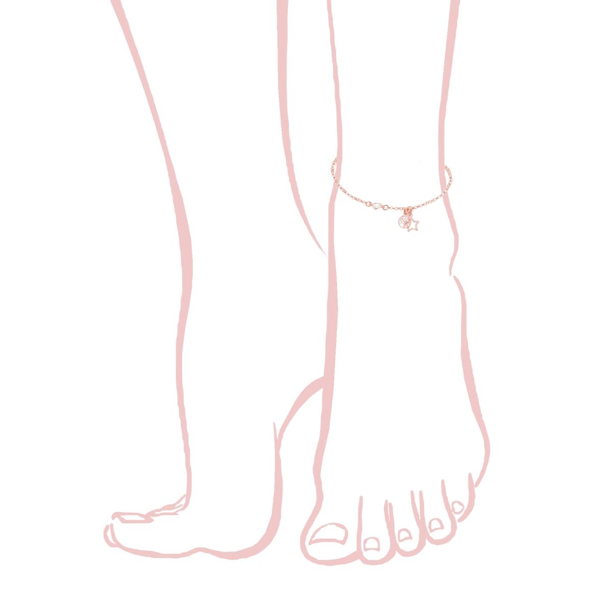 Cavigliera Catena Rolo Diamantata con Albero della Vita Stella e Zircone a Cuore Bianco in ARGENTO 925 Galvanica Rosa