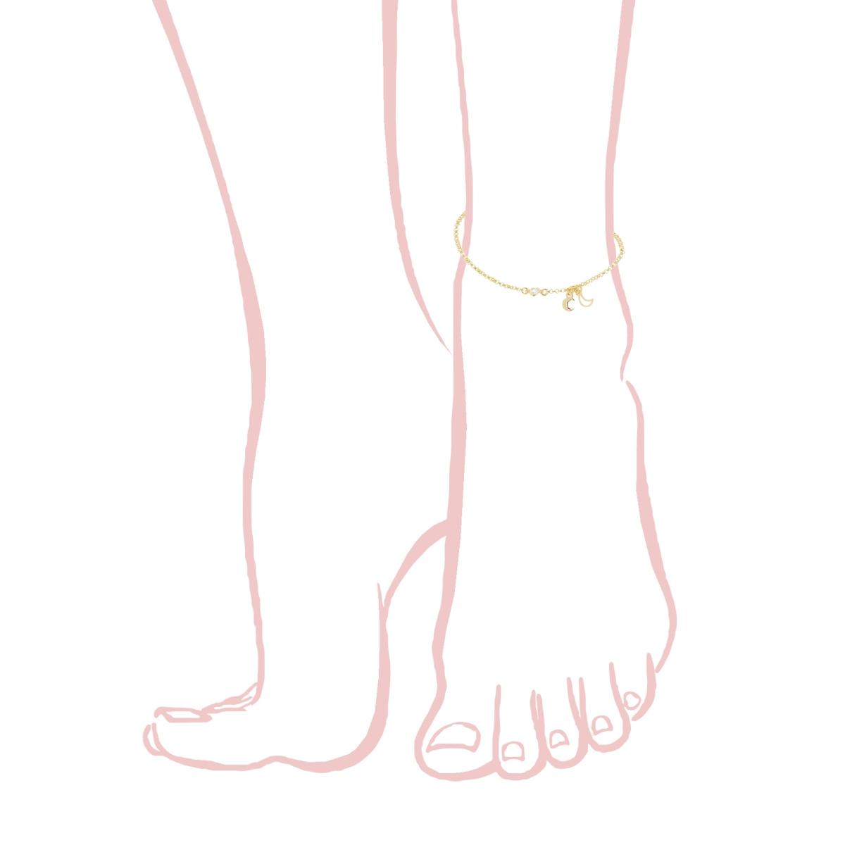 Cavigliera Catena Rolo Diamantata con Lune e Zircone a Cuore Bianco in ARGENTO 925 Galvanica Oro