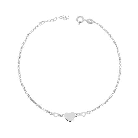 Cavigliera Catena Rolo Diamantata con Cuore e Zirconi a Cuore Bianco in ARGENTO 925 Galvanica Rodio