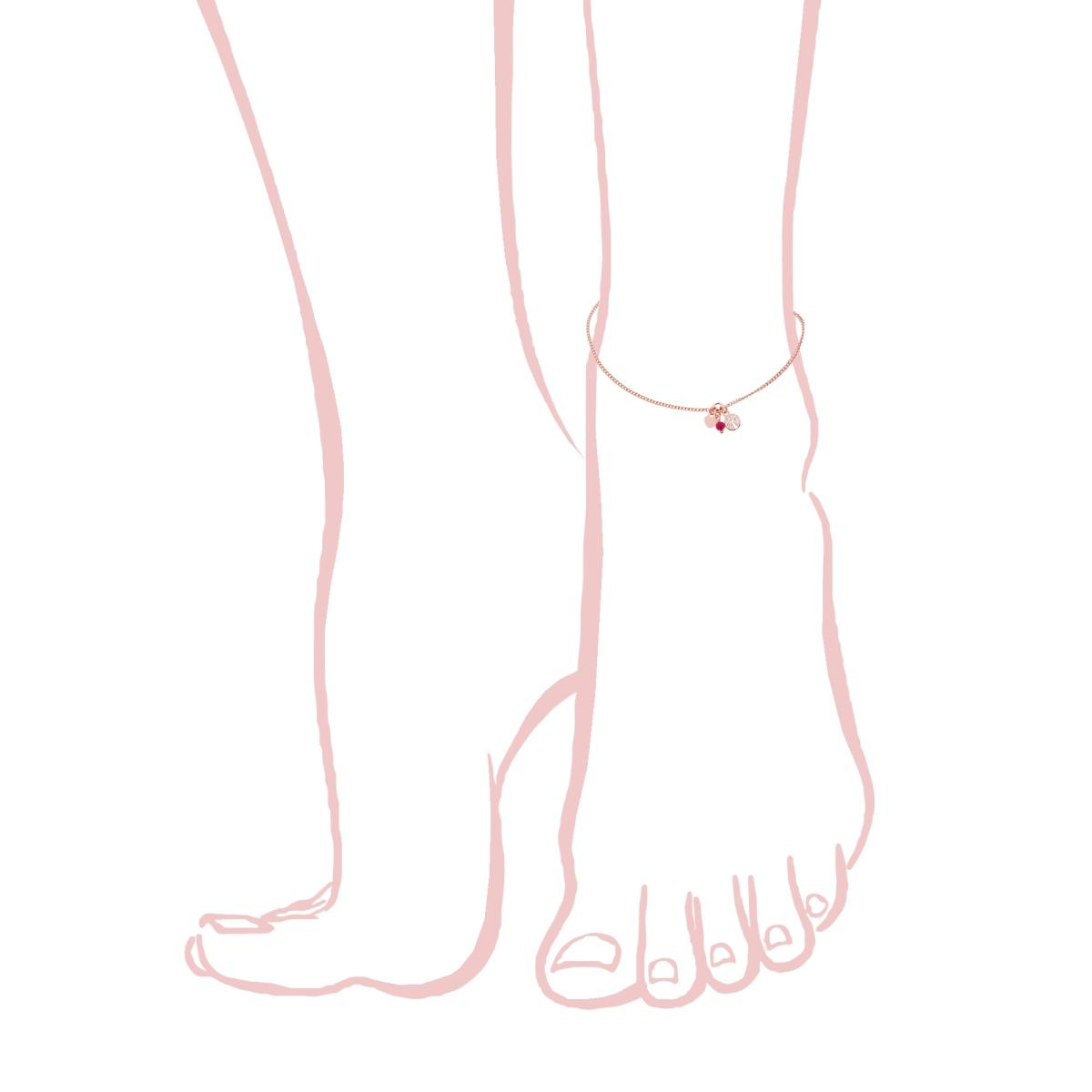 Cavigliera Catena Grumetta Diamantata con Albero della Vita Cuore e Perlina Bordeaux in ARGENTO 925 Galvanica Rosa