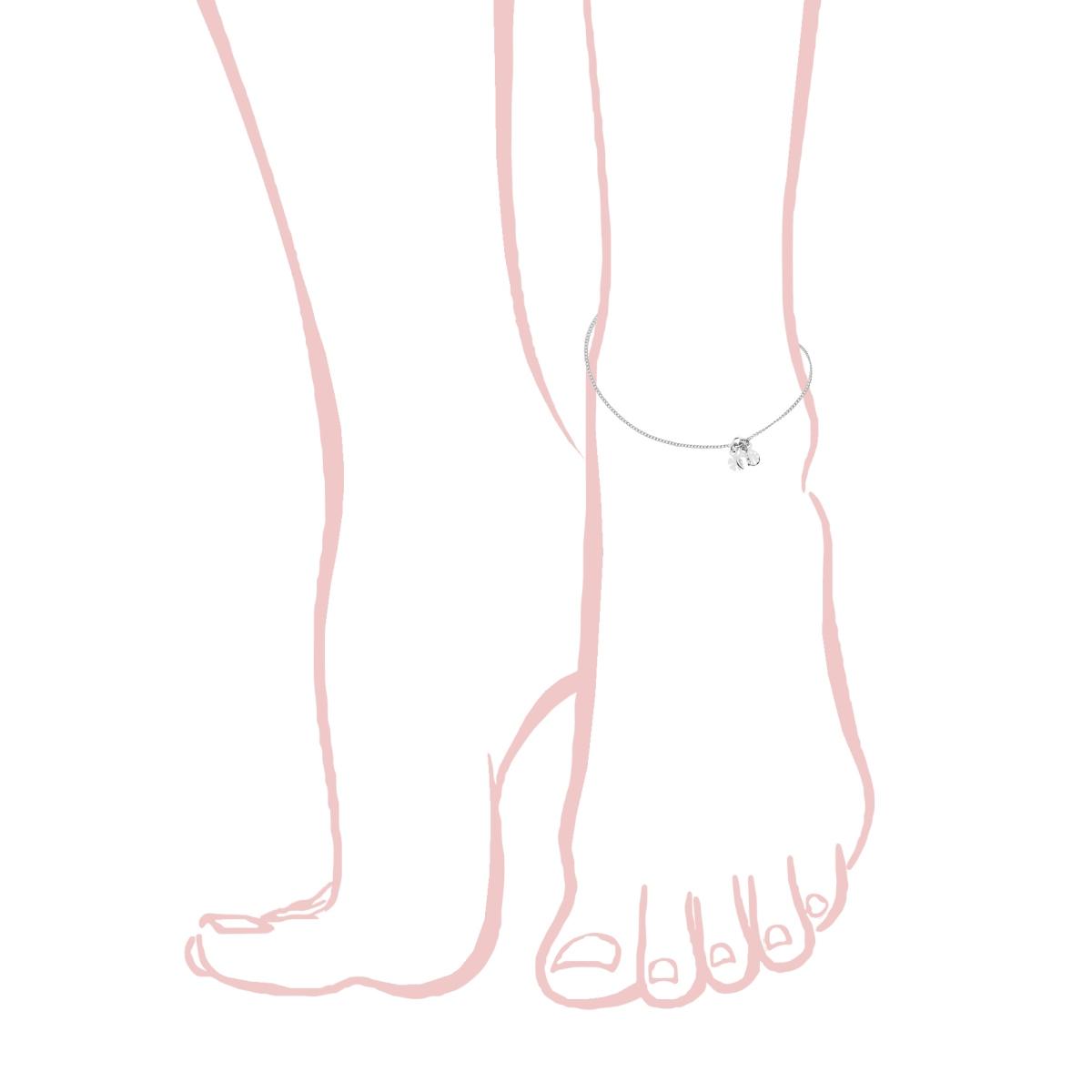 Cavigliera Catena Grumetta Diamantata con Coccinella Ferro di Cavallo e Quadrifoglio pendenti in ARGENTO 925 Galvanica Rodio