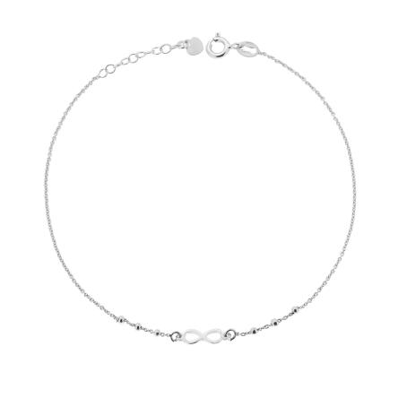 Cavigliera Catena Rolo Diamantata con Infinito e Cuore plain pendente in ARGENTO 925 Galvanica Rodio