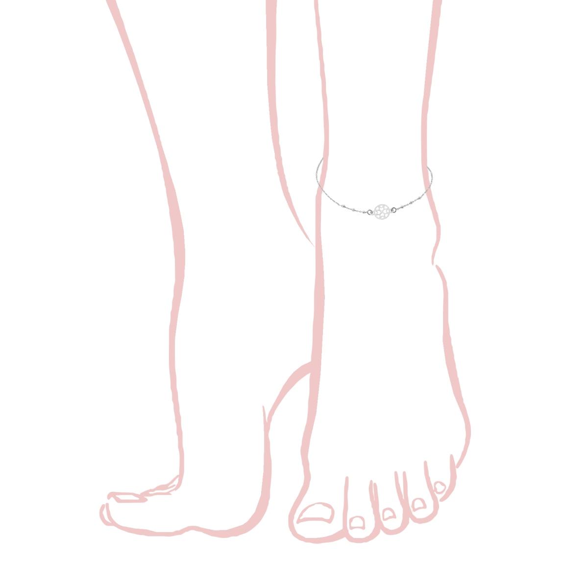 Cavigliera Catena Rolo Diamantata con Tondo con Cuori in ARGENTO 925 Galvanica Rodio