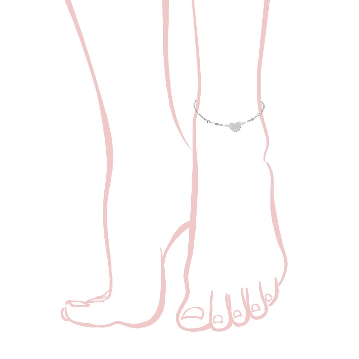 Cavigliera Catena Rolo Diamantata e Traversino con Cuore in ARGENTO 925 Galvanica Rodio