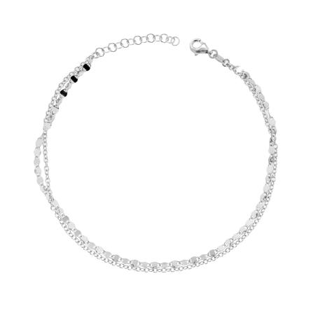 Cavigliera due fili Catena Forzatina e Traversino Marinara lucidato a Specchio in ARGENTO 925 Galvanica Rodio