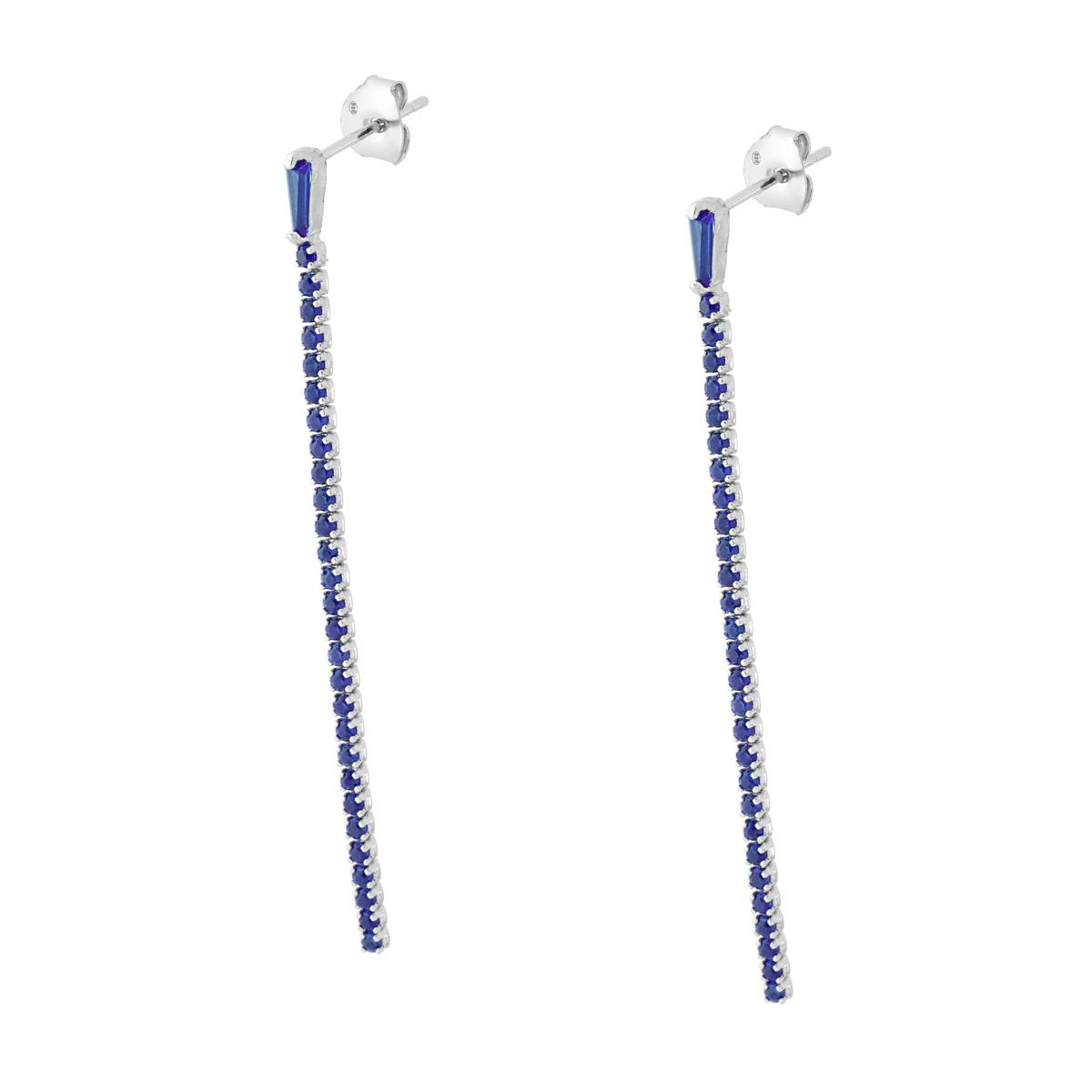 Orecchini Tennis con Zirconi Blu Zaffiro in ARGENTO 925 Galvanica Rodio