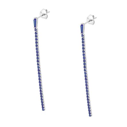 Orecchini Tennis con Zirconi Blu Zaffiro in ARGENTO 925 Galvanica Rodio
