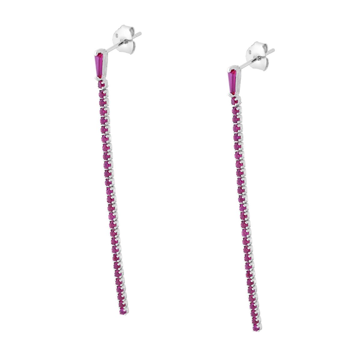 Orecchini Tennis con Zirconi Rosso Rubino in ARGENTO 925 Galvanica Rodio