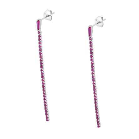 Orecchini Tennis con Zirconi Rosso Rubino in ARGENTO 925 Galvanica Rodio