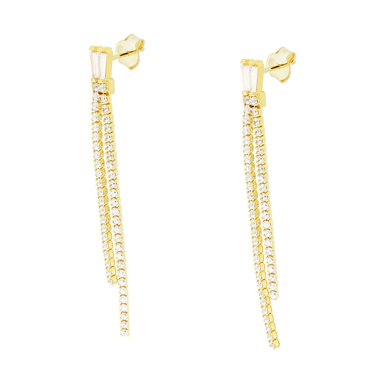 Orecchini Tennis doppio con Zirconi Bianchi in ARGENTO 925 Galvanica Oro