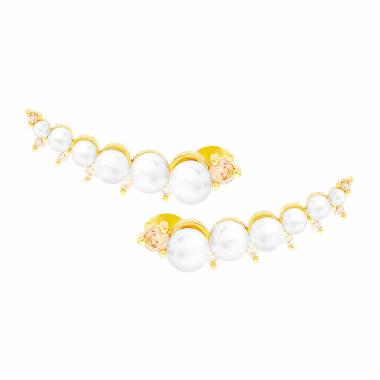 Orecchini Ear Cuff con Perle e Zirconi Rosa in ARGENTO 925 Galvanica Oro