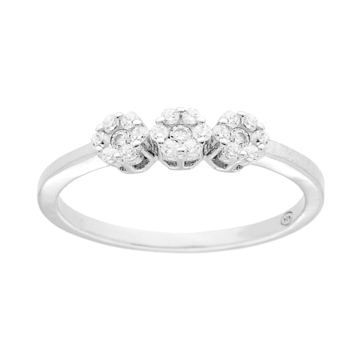 Anello Trilogy Fiori con Zirconi Bianchi in ARGENTO 925 Galvanica Rodio