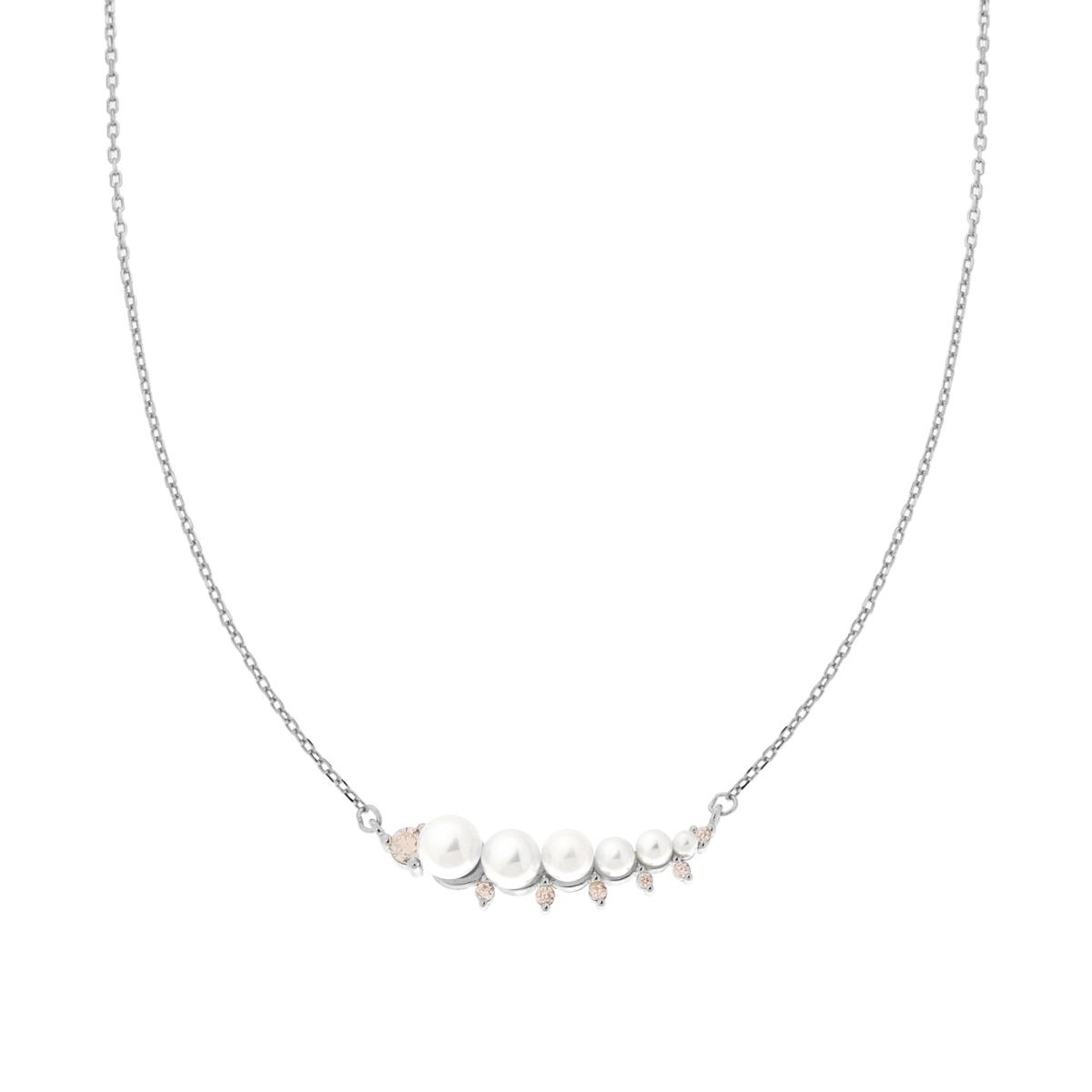 Collana Catena Forzatina Diamantata con Perle e Zirconi Rosa in ARGENTO 925 Galvanica Rodio