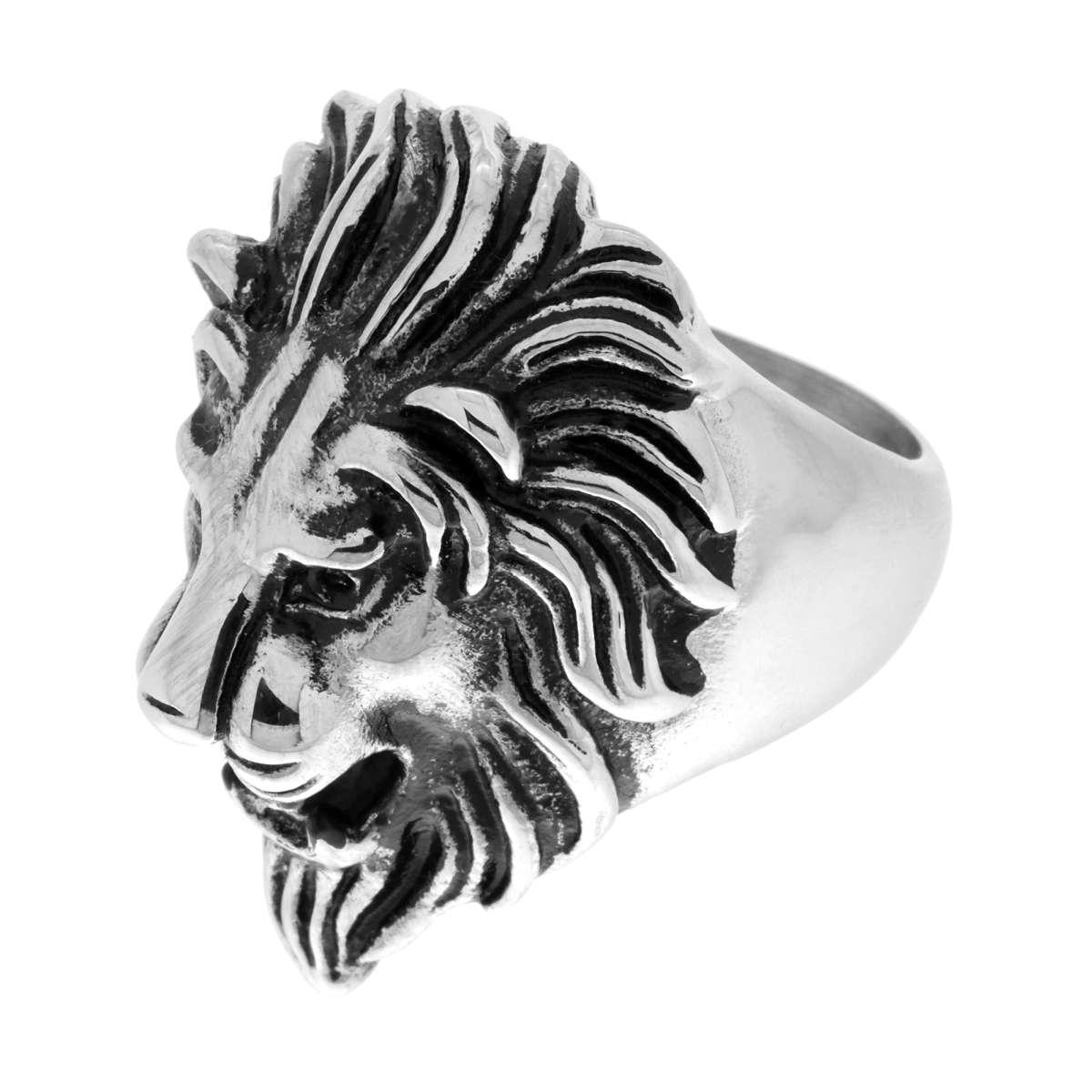 Anello Chevalier Testa di Leone in ACCIAIO Brunito