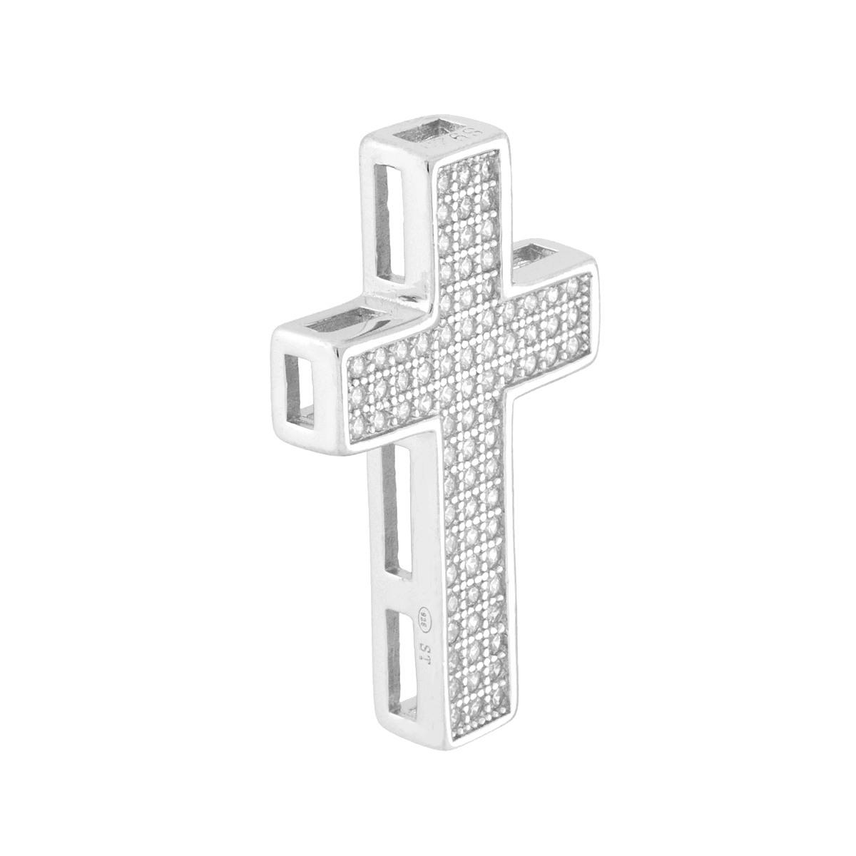 Ciondolo Croce con Zirconi Bianchi in ARGENTO 925 Galvanica Rodio