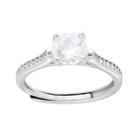 Anello Solitario con Cubic Zirconia Bianco mm 7 in ARGENTO 925 Galvanica Rodio
