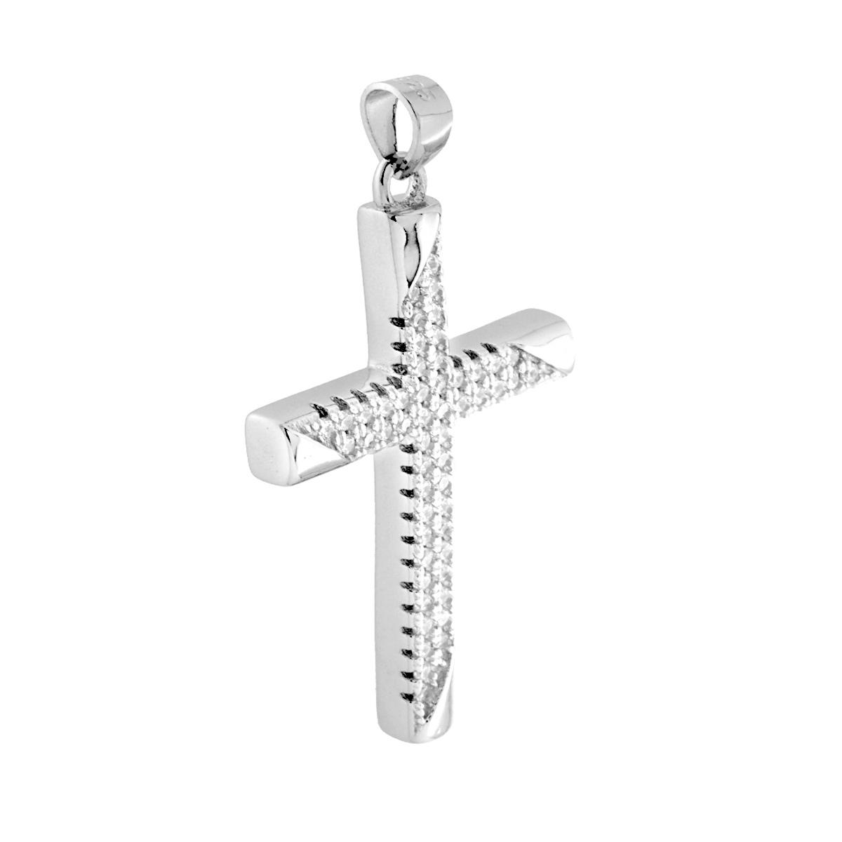 Ciondolo Croce con Zirconi Bianchi in ARGENTO 925 Galvanica Rodio