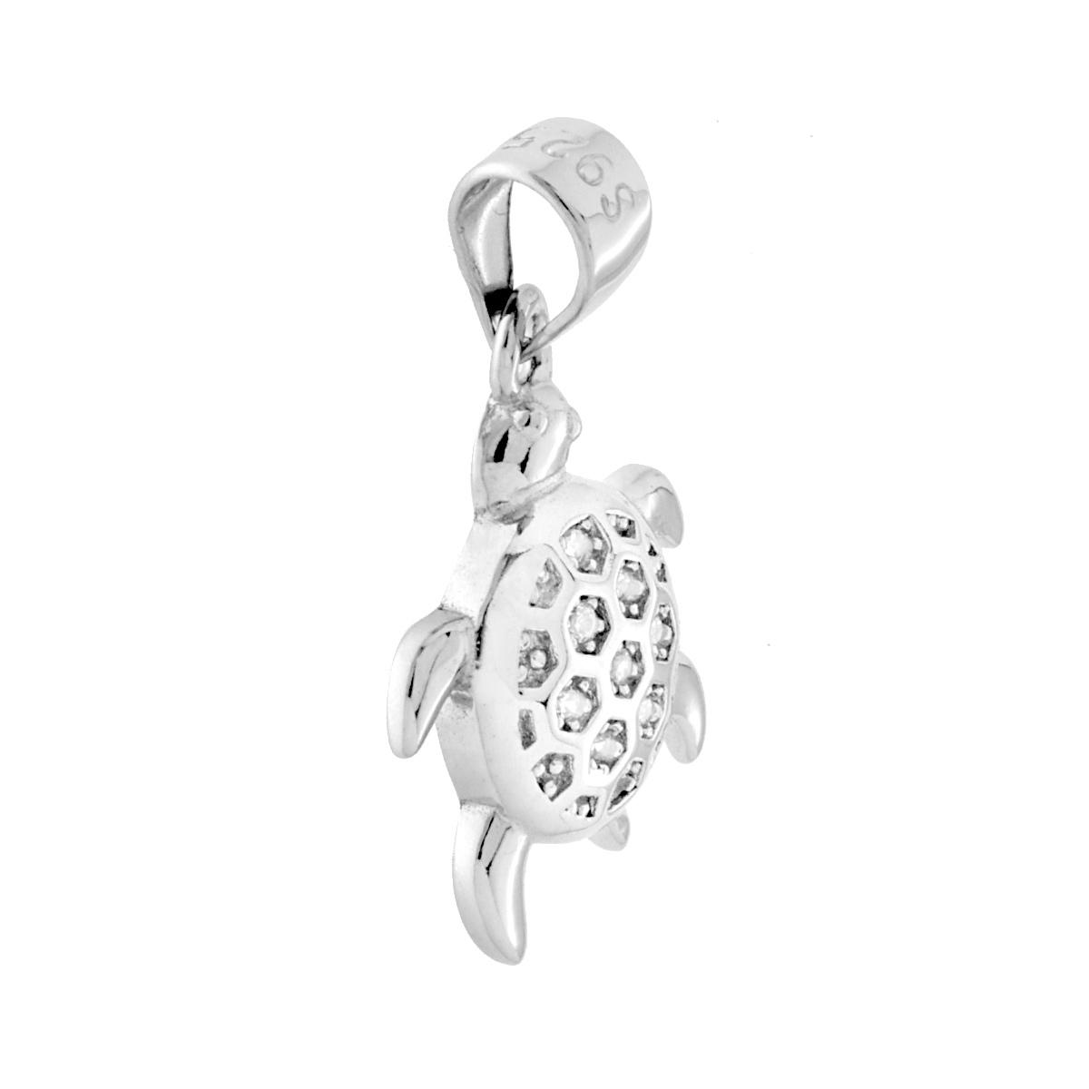 Ciondolo Tartaruga con Zirconi Bianchi in ARGENTO 925 Galvanica Rodio