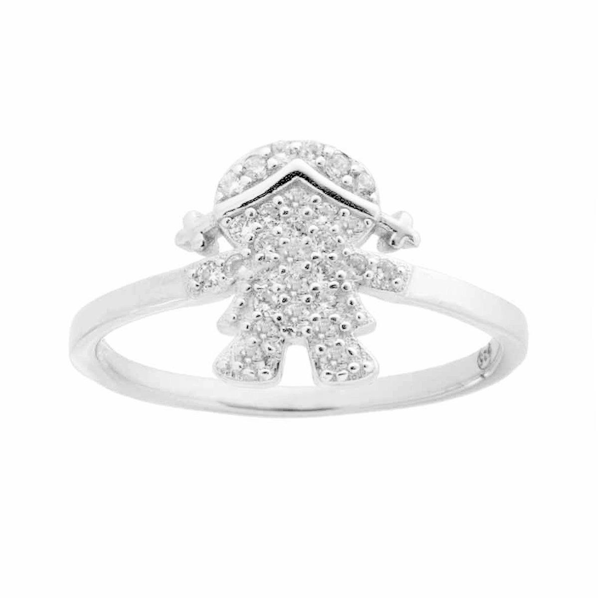 Anello Famiglia figlia Bimba con Zirconi Bianchi in ARGENTO 925 Galvanica Rodio