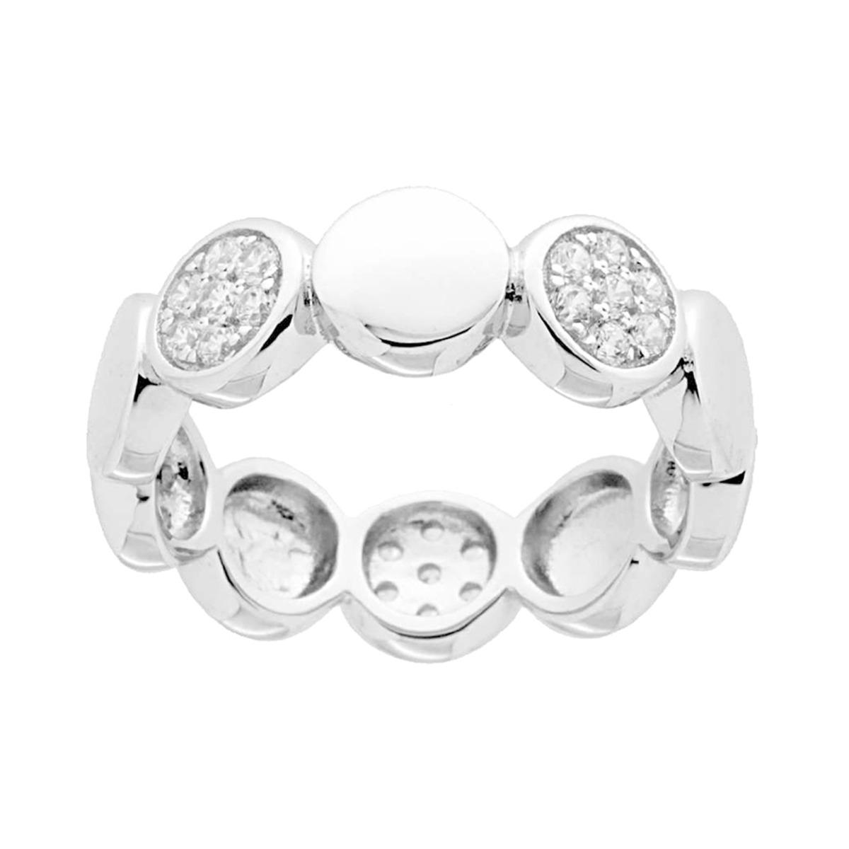 Anello Fascia con Tondi Plain e Cubic Zirconia Bianchi in ARGENTO 925 Galvanica Rodio