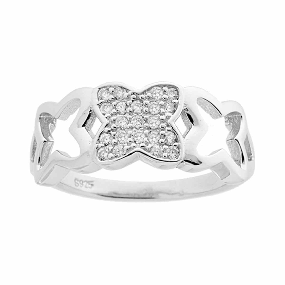 Anello Farfalle con Cubic Zirconia Bianchi in ARGENTO 925 Galvanica Rodio