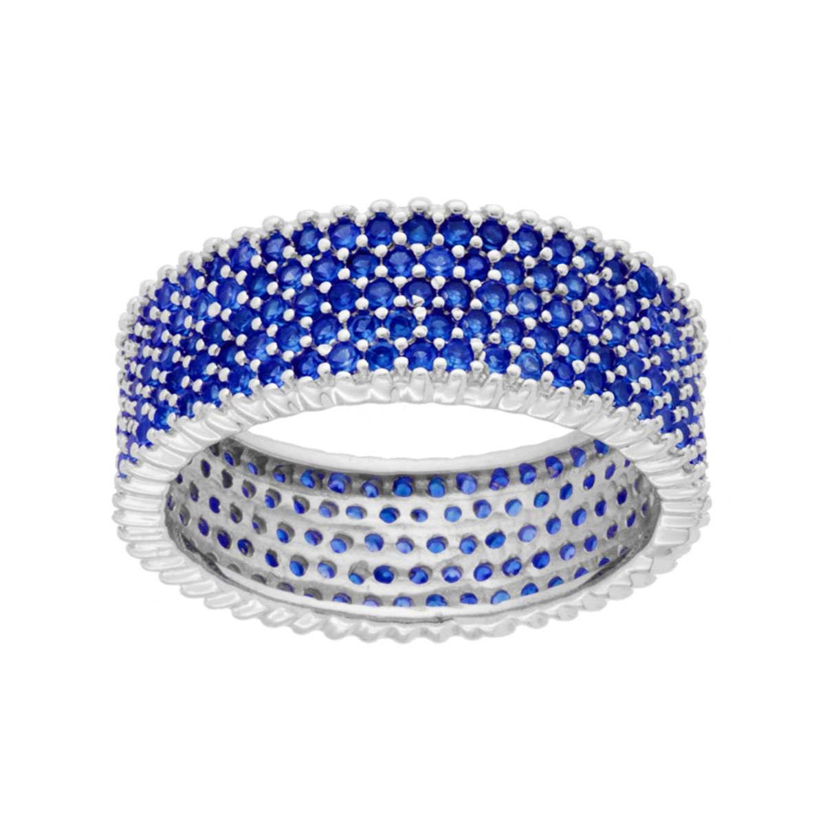 Anello Fascia modello Eternity con Cubic Zirconia Blu Zaffiro in ARGENTO 925 Galvanica Rodio