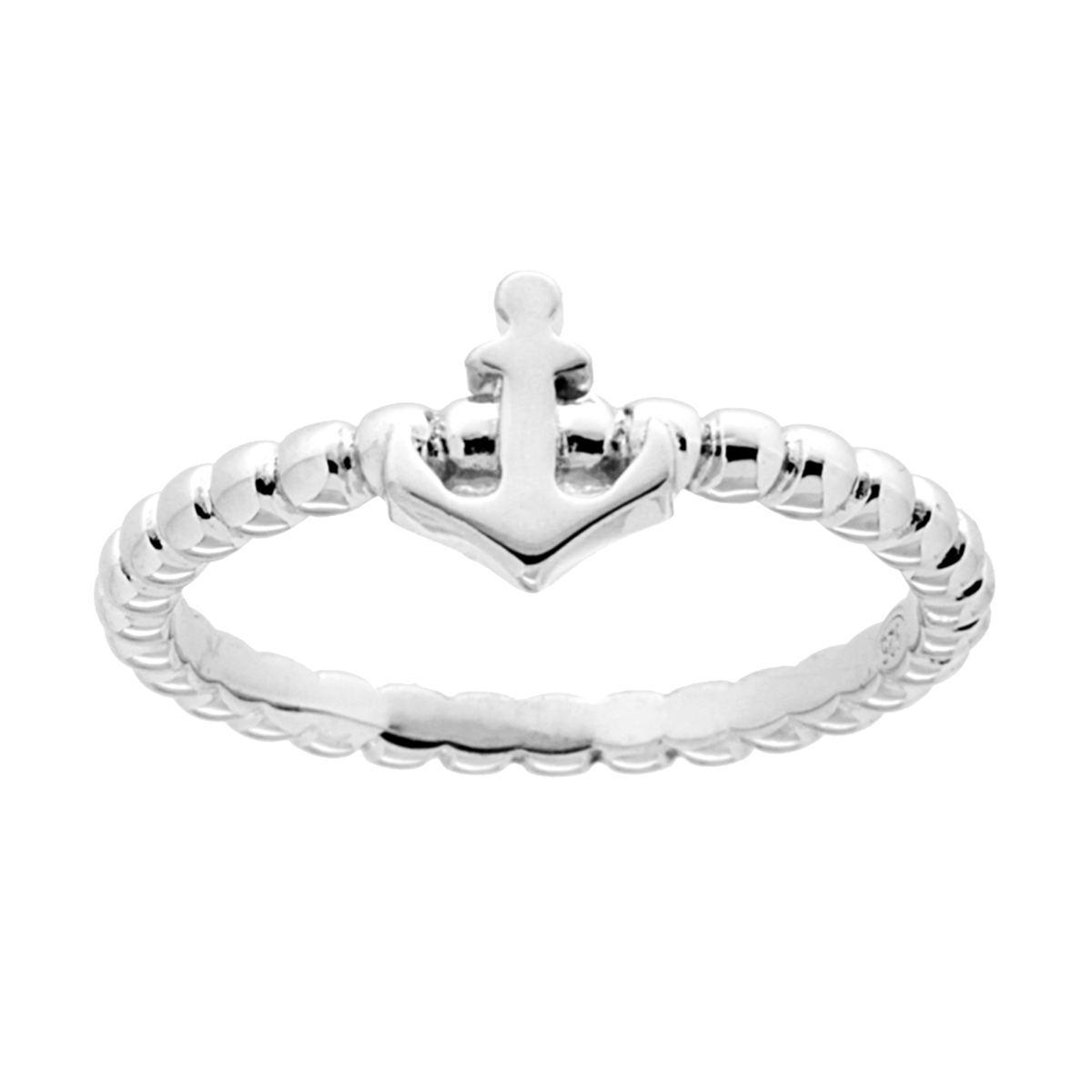 Anello Gambo Pallinato con Ancora portafortuna in ARGENTO 925 Galvanica Rodio