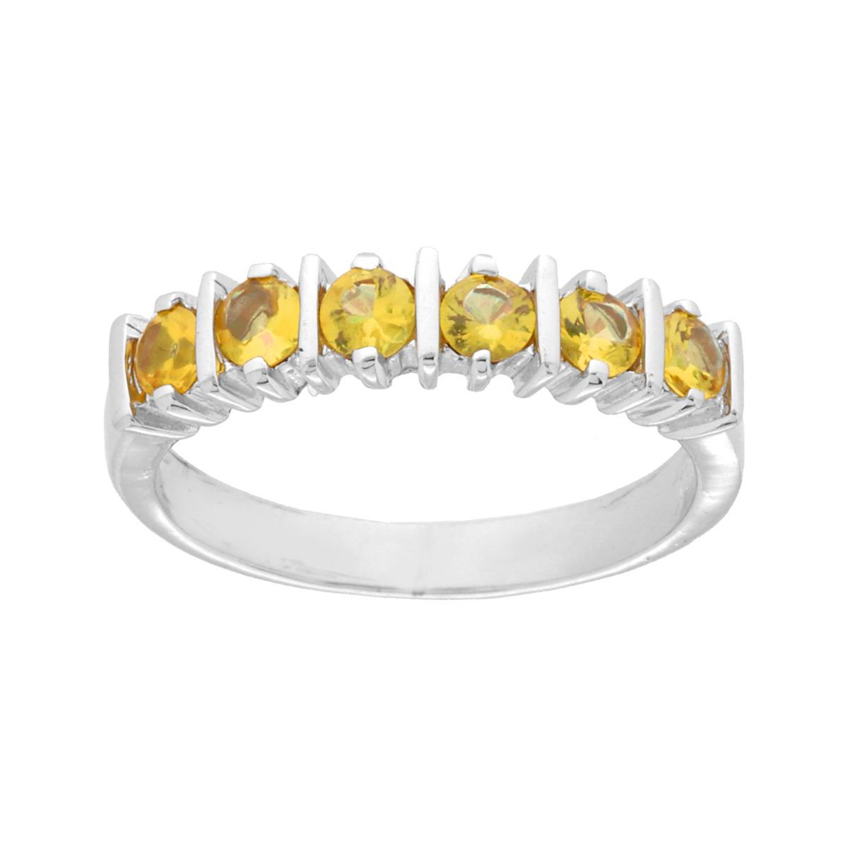 Anello Veretta con Pietre Quarzo Citrino in ARGENTO 925 Galvanica Rodio