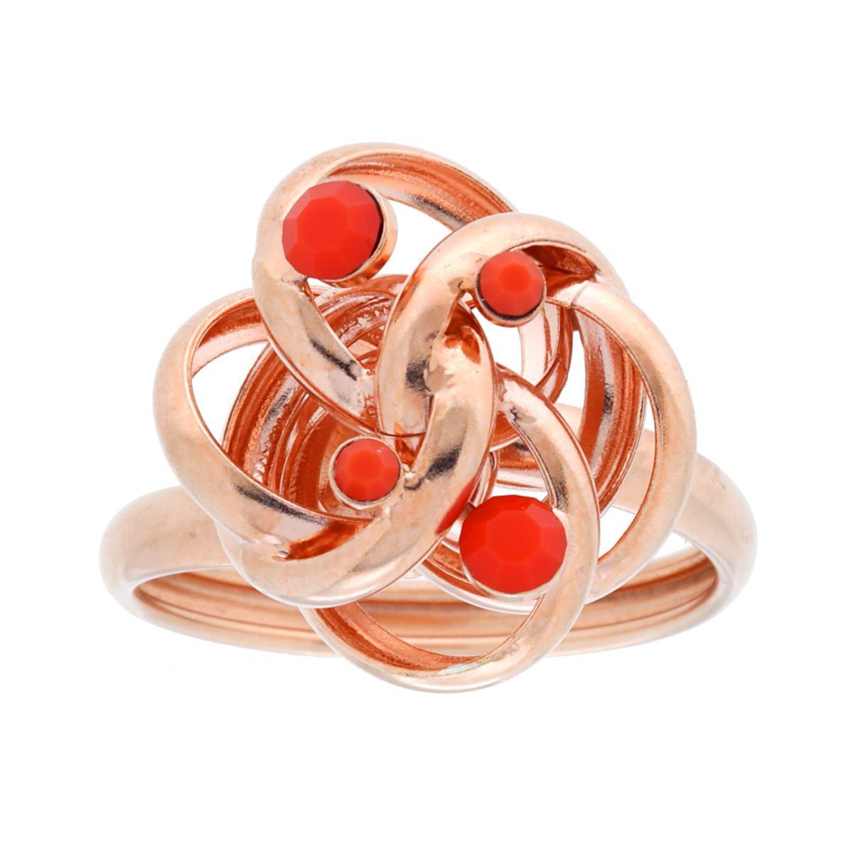 Anello Filo Nodo con Perline Crystal Corallo in ARGENTO 925 Galvanica Rosa