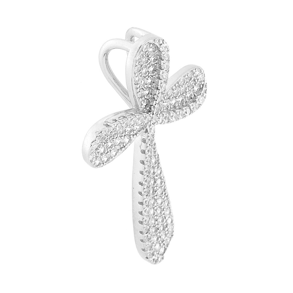 Ciondolo Croce con Zirconi Bianchi in ARGENTO 925 Galvanica Rodio