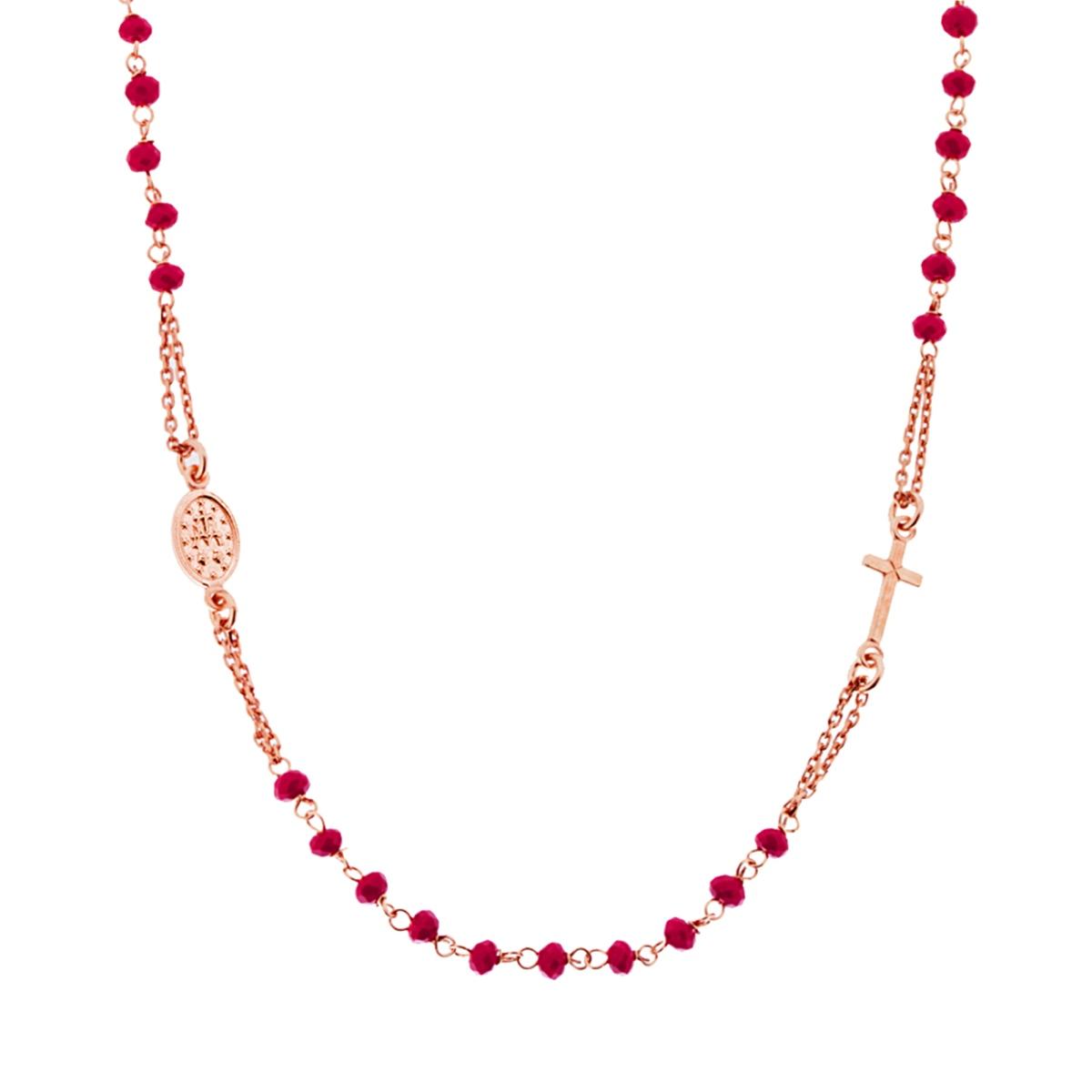 Collana Rosario modello Girocollo cm 50 con Grani mm 3.5 Crystal Rosso in ARGENTO 925 Galvanica Rosa