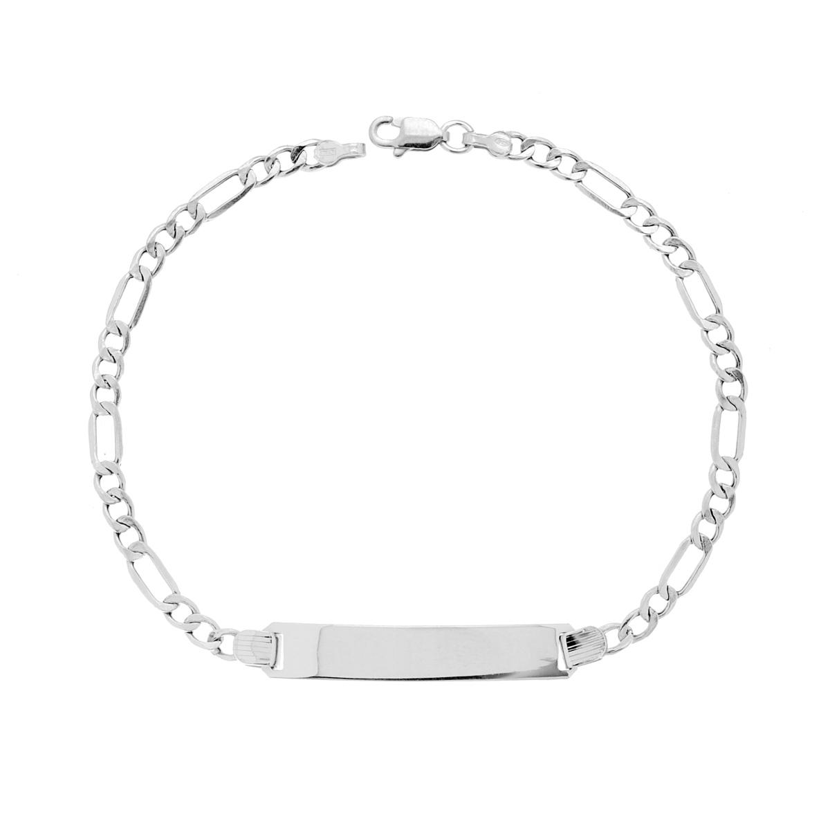 Bracciale Targa con catena Figaro alternata vuota 3+1 mm 3,5 in ARGENTO 925 Galvanica Rodio