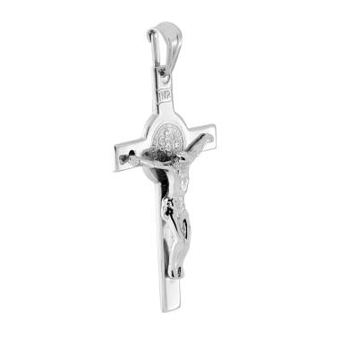 Ciondolo Croce Latina San Benedetto con Cristo in ARGENTO 925 Galvanica Rodio