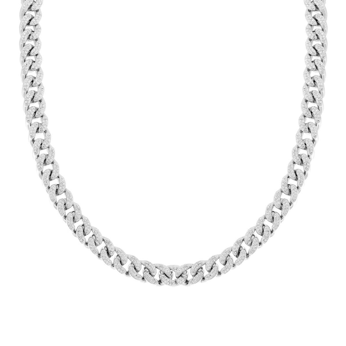 Collana Catena Grumetta con Zirconi Bianchi in ARGENTO 925 Galvanica Rodio