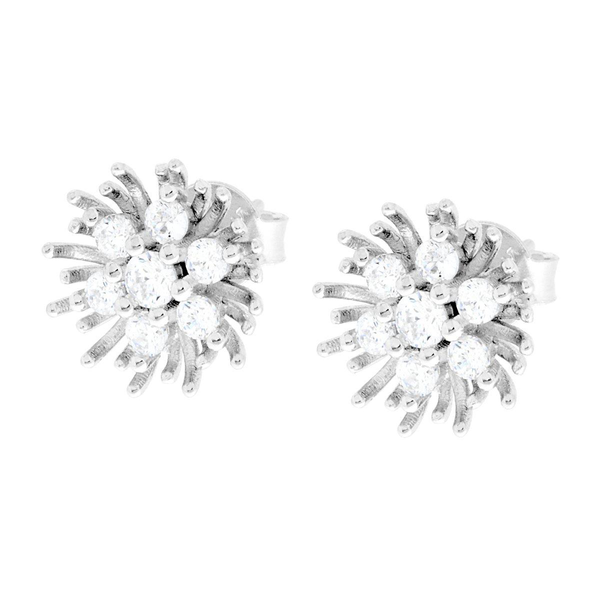 Orecchini Fiore con Cubic Zirconia Bianchi in ARGENTO 925 Galvanica Rodio