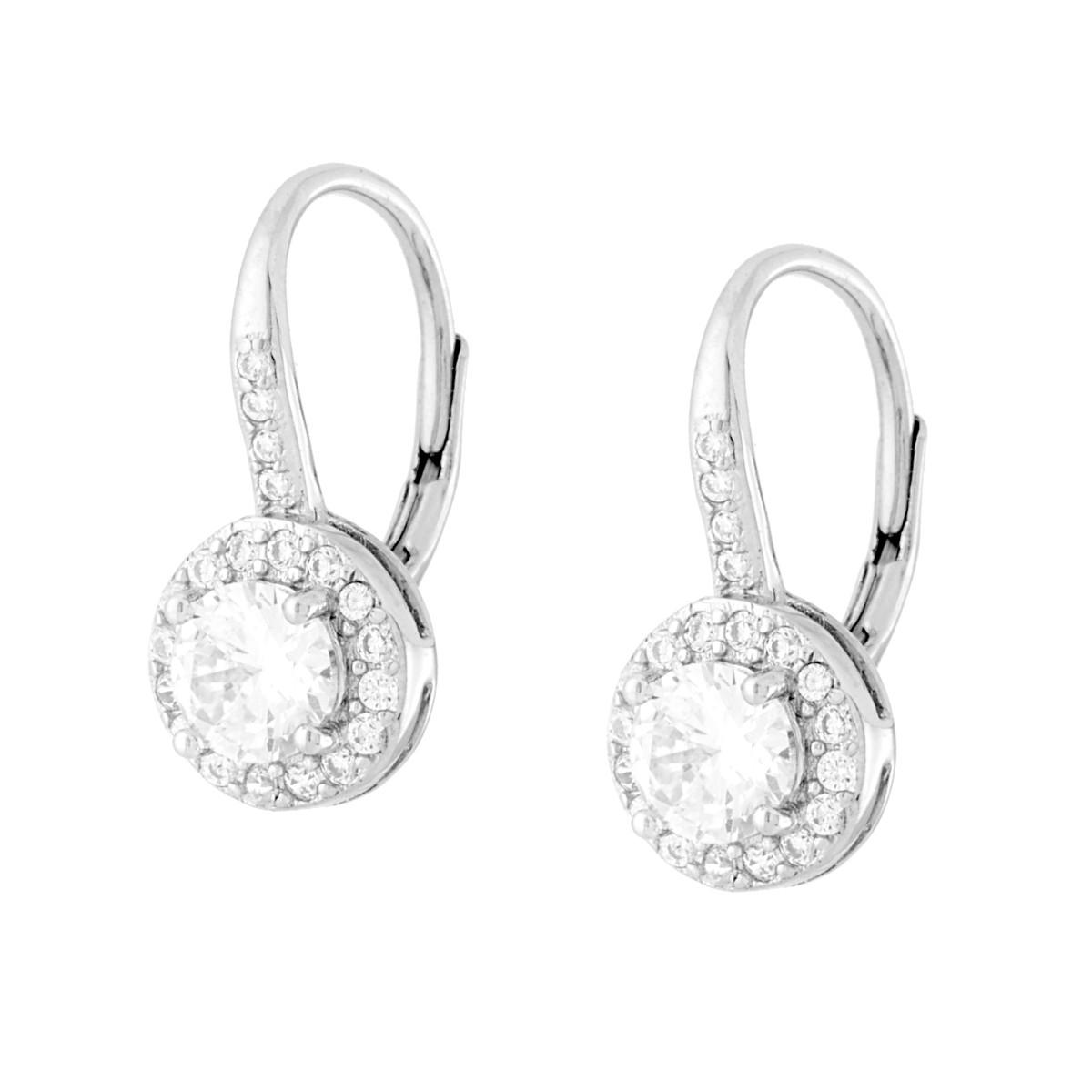 Orecchini Monachella Tondo con Cubic Zirconia Bianchi in ARGENTO 925 Galvanica Rodio