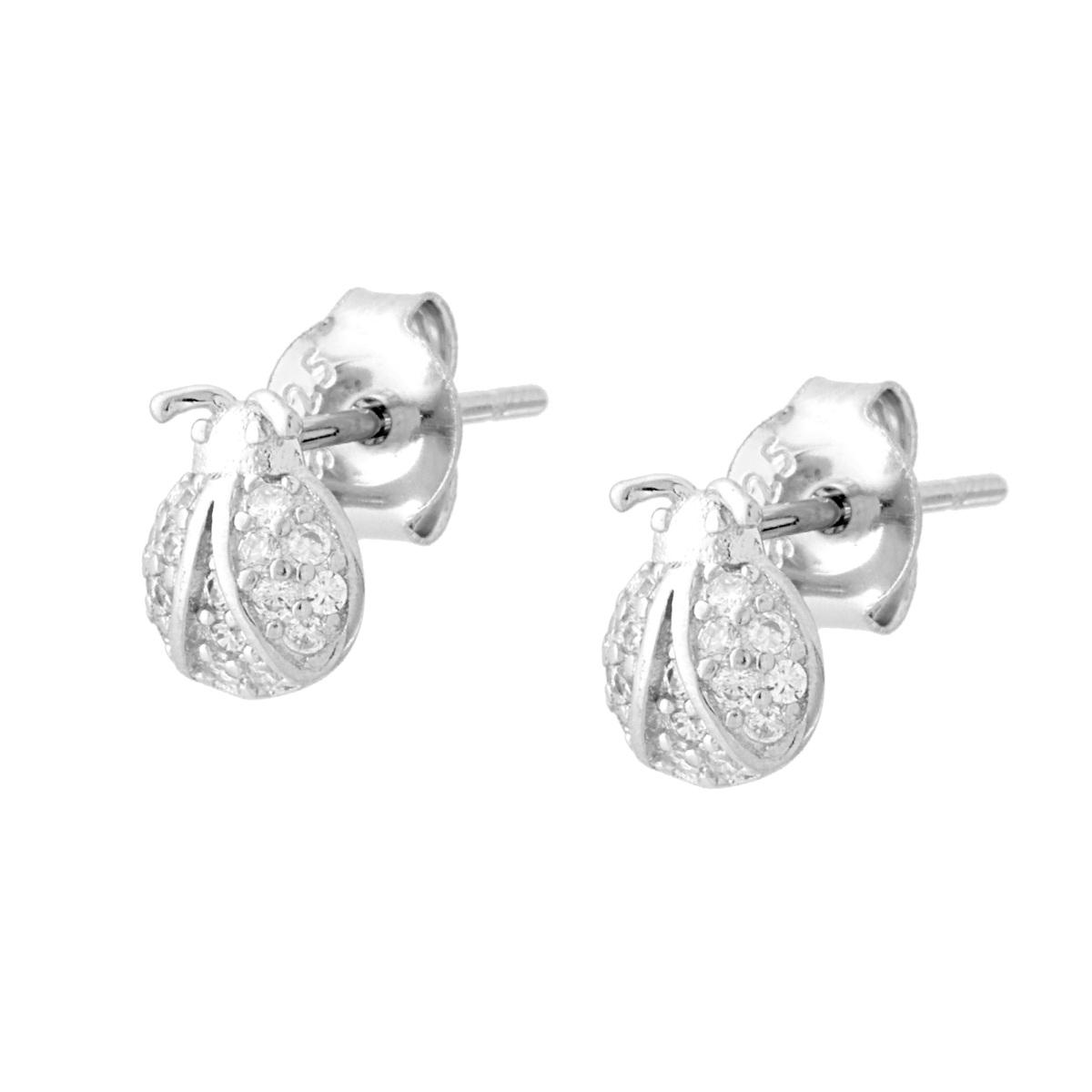 Orecchini Coccinella con Cubic Zirconia Bianchi in ARGENTO 925 Galvanica Rodio
