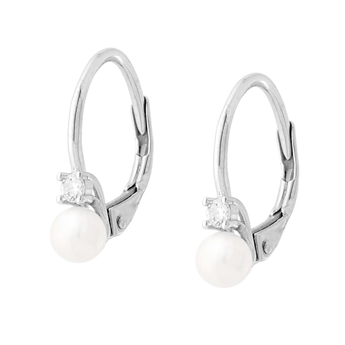 Orecchini Monachella Perla mm 4 con Cubic Zirconia Bianco in ARGENTO 925 Galvanica Rodio