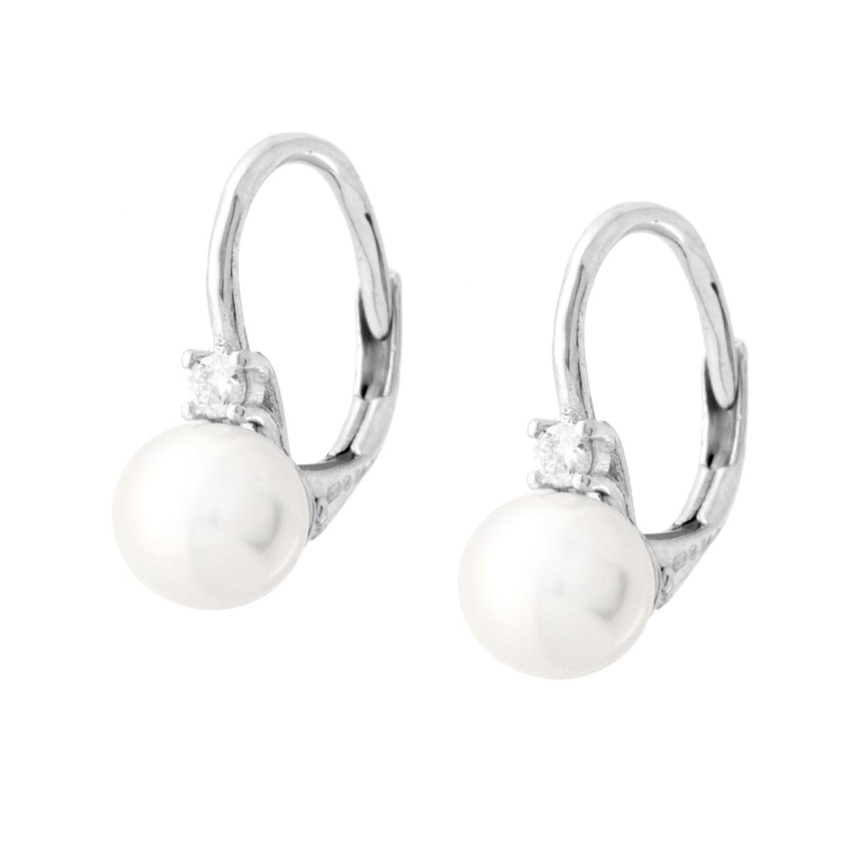 Orecchini Monachella Perla mm 6 con Cubic Zirconia Bianco in ARGENTO 925 Galvanica Rodio