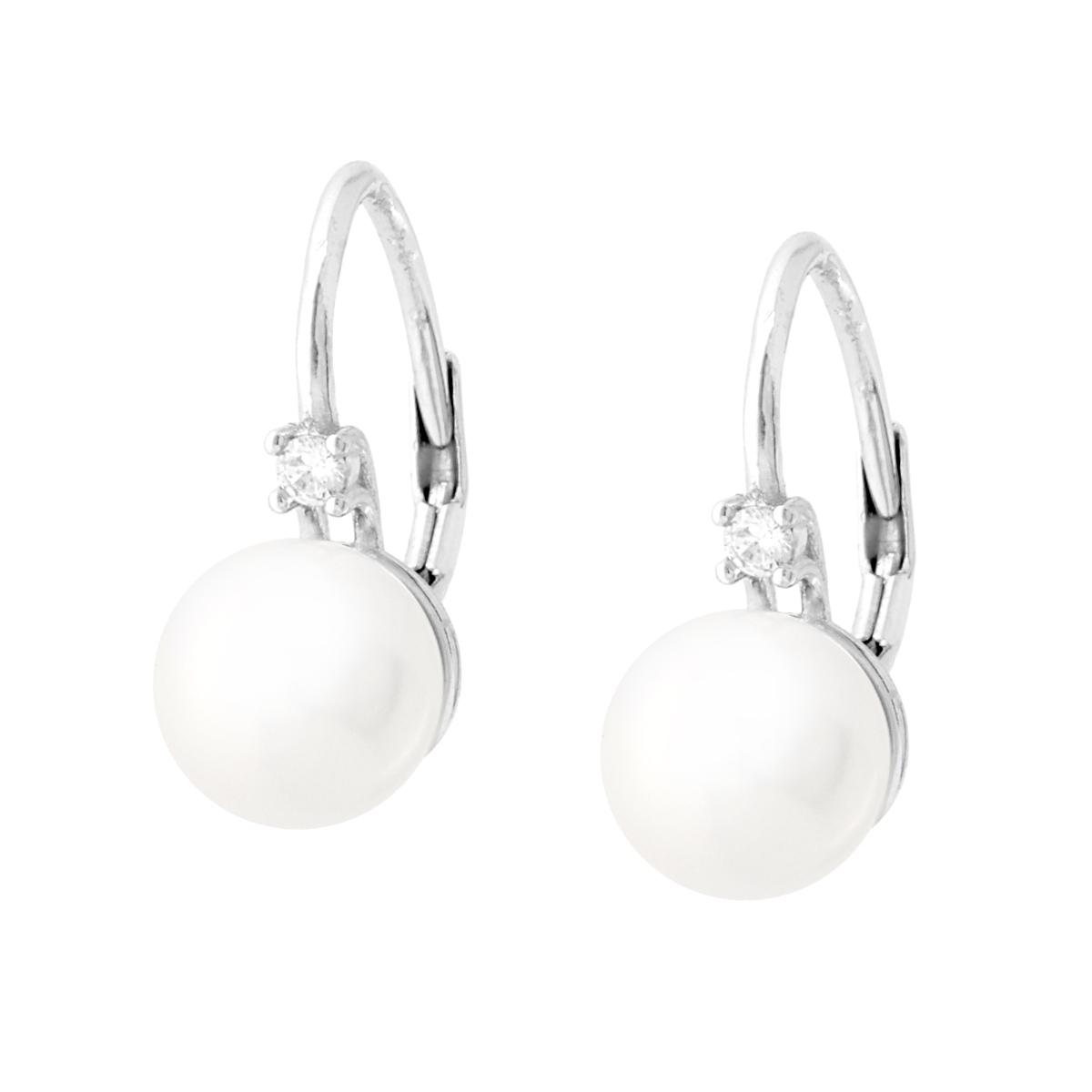 Orecchini Monachella Perla mm 8 con Cubic Zirconia Bianco in ARGENTO 925 Galvanica Rodio