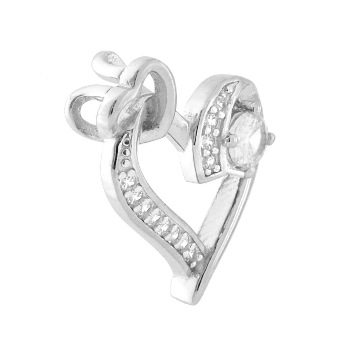 Ciondolo Cuore con Passante per Catena con Cubic Zirconia Bianchi in ARGENTO 925 Galvanica Rodio
