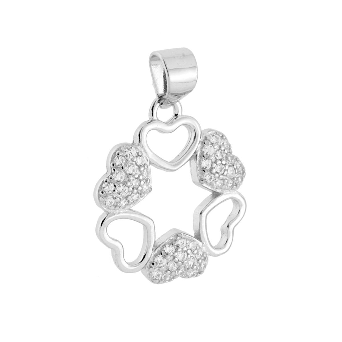 Ciondolo Ghirlanda di Cuori con Cubic Zirconia Bianchi in ARGENTO 925 Galvanica Rodio